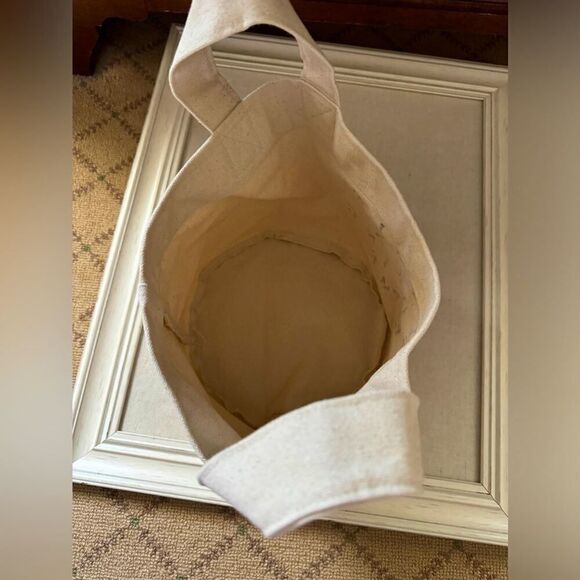 Small soft speckled off white canvas bucket for socks with text NWOT - Picture 6 of 6